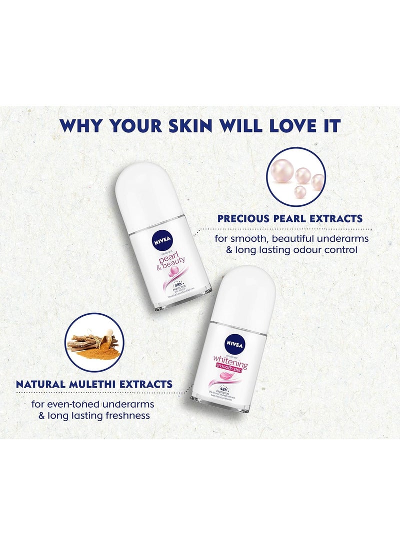 نيفيا مزيل عرق نيفيا رول أون، لتفتيح البشرة وتنعيمها، بنكهة اللؤلؤ والجمال (عبوة من قطعتين) - في علبة نيفيا صديقة للبيئة | للنساء | لبشرة ناعمة تحت الإبطين وحماية تدوم 48 ساعة، 100 مل - Image 3